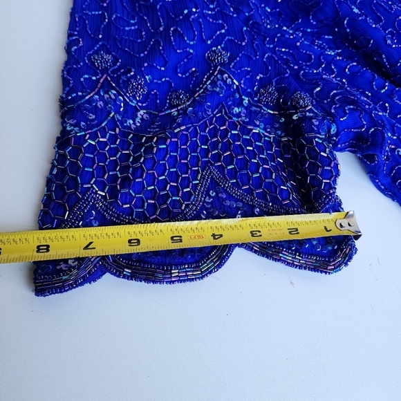 VTG BRILLIANTE BY JA Blue 100% Silk Chiffon AB Beaded Tiered Cocktail Dress 3X - Picture 11 of 16